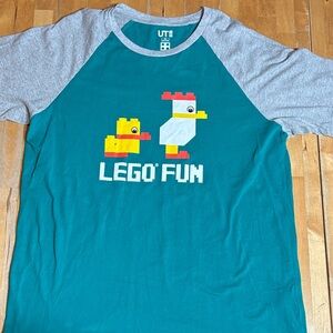 Uniqlo X LEGO Teal and Gray Graphic Tee